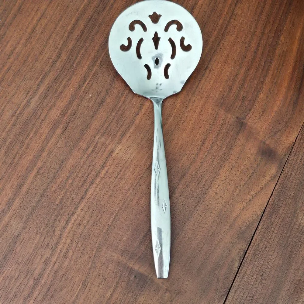 Vintage National Silver Co Stainless Monarch Steel Slotted Serving Spoon Japan